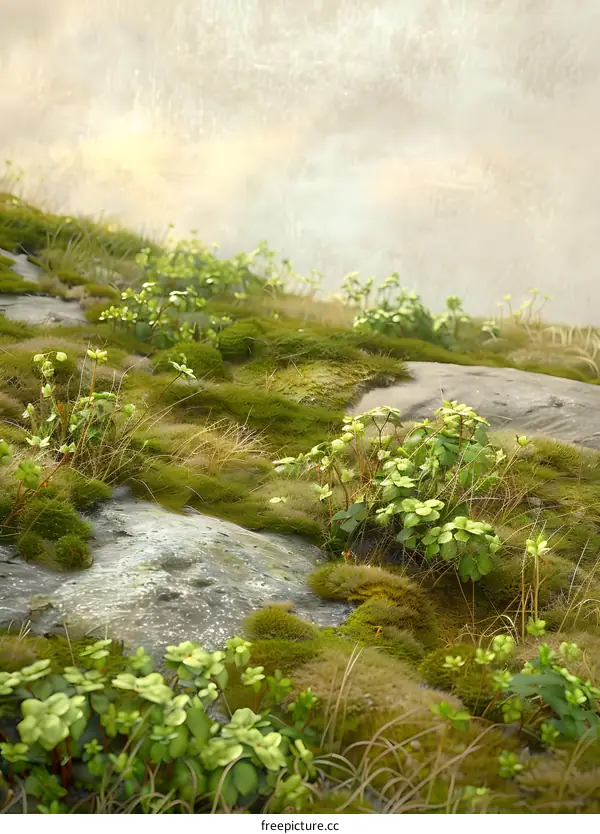 Closeup of Green Moss Growing on Rocks