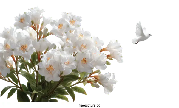 [Transparent Background PNG]Beautiful White Flowers and a Dove