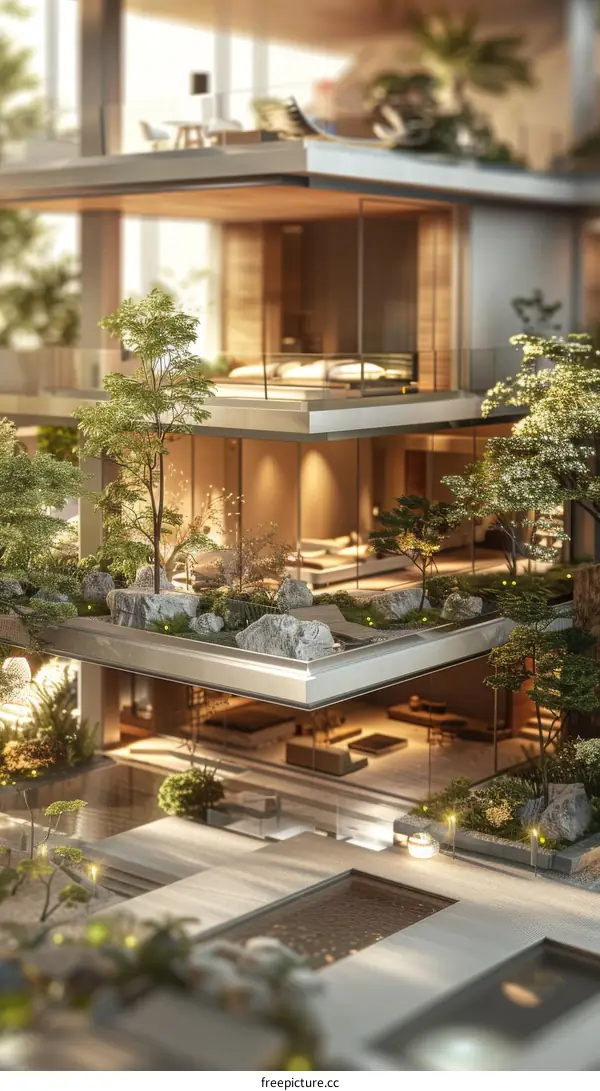 Vertical Garden Modern Mansion Illustration