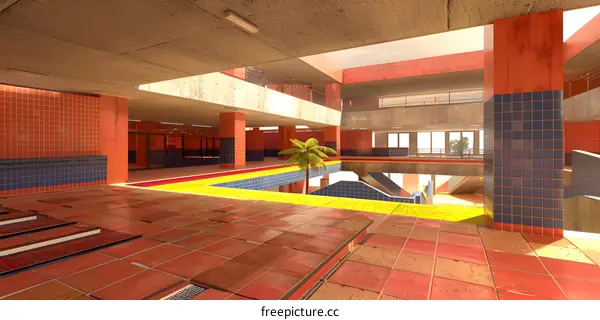 Modern Architecture with Palm Tree and Orange Tiles