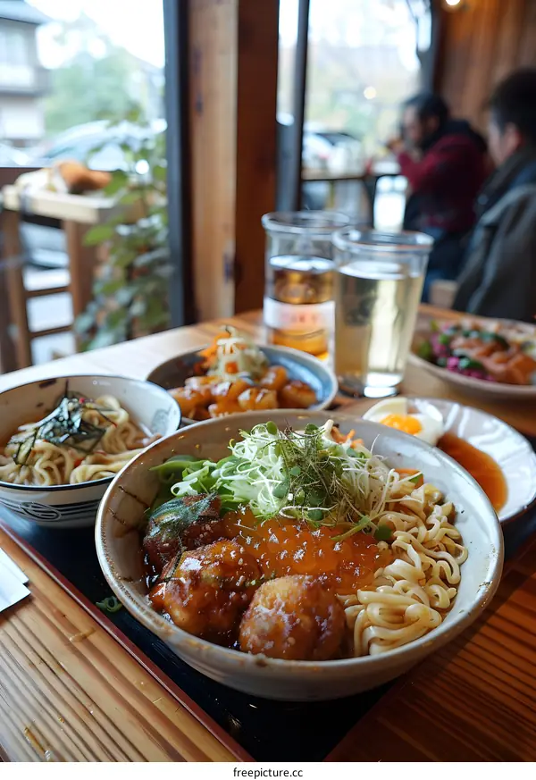 Japanese Food Feast on a Table