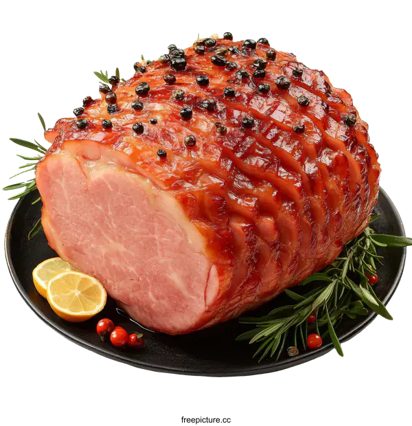 [Transparent Background PNG]Roasted Glazed Ham with Garnish