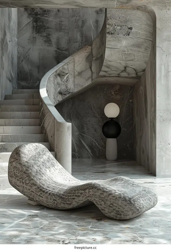 Modern Stone Lounge Chair in a Stylish Concrete Interior