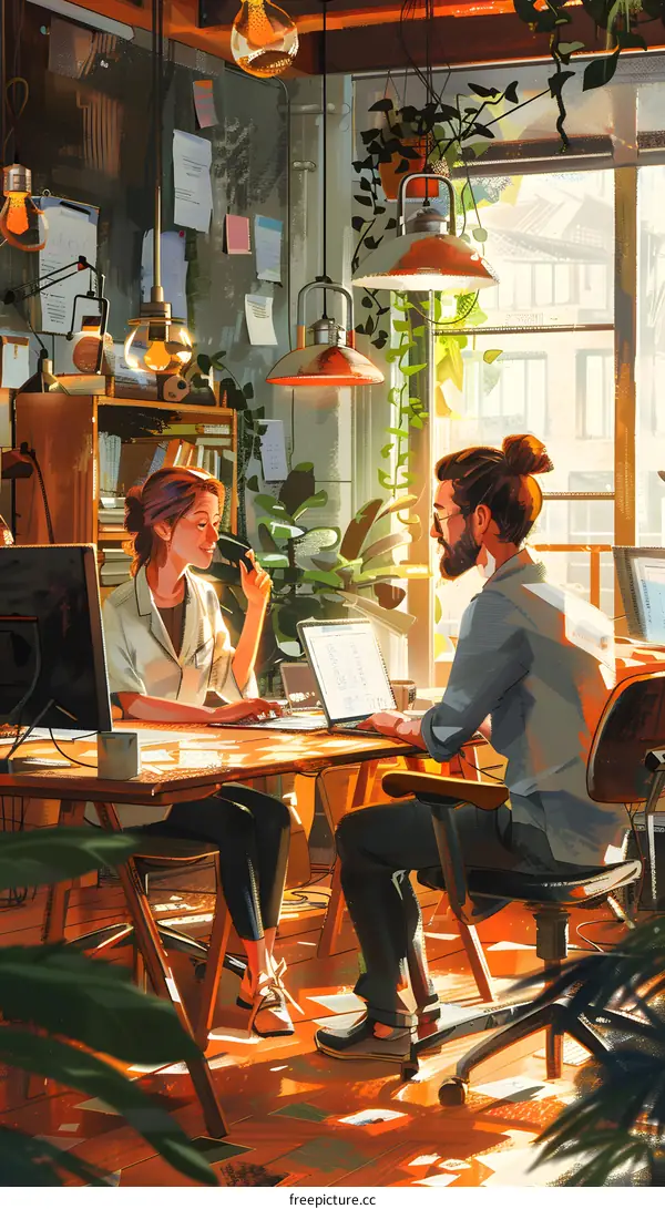 A couple is working together in a studio.