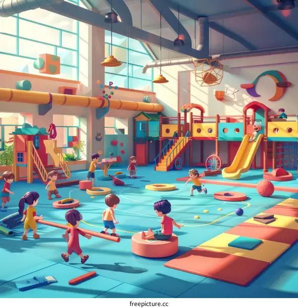 A group of children playing in an indoor playground