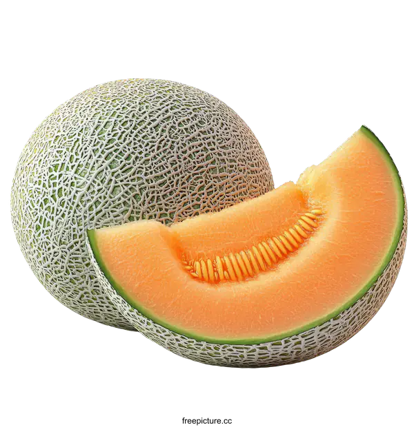 [Transparent Background PNG]Fresh Cantaloupe Slice and Whole Fruit