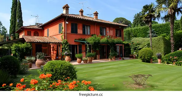 A beautiful Italian villa with a large garden
