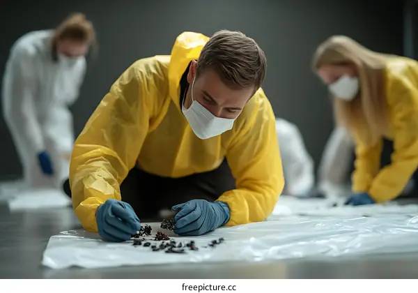 Crime Scene Investigation Team Examining Evidence