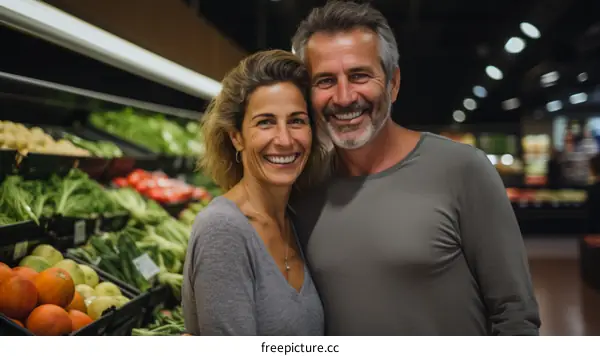 Happy Couple Grocery Shopping Together