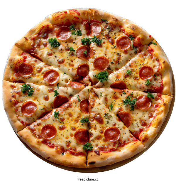 [Transparent Background PNG]Delicious Pepperoni Pizza with Fresh Herbs