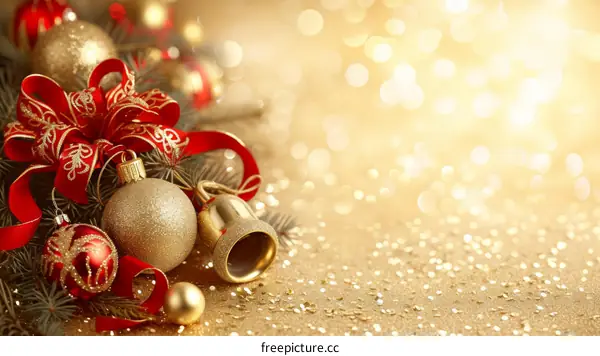 Christmas decorations on a golden background