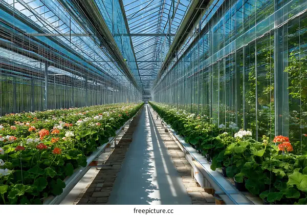 Modern Greenhouse with Colorful Flowers