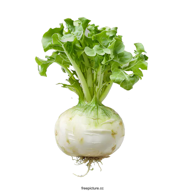 [Transparent Background PNG]Fresh Green Turnip With White Root And Green Leaves On White Background