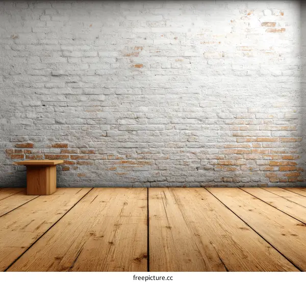 Empty Room with Wooden Floor and Brick Wall