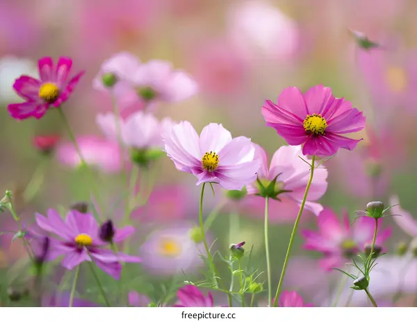 Pink and White Cosmos Flowers Field
