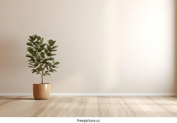 Minimalist Room with Potted Plant and Blank Wall