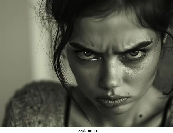 Close-up Portrait of a Woman with Intense Expression