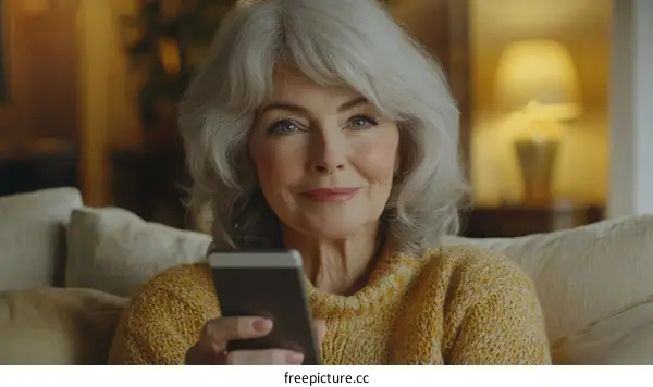 Senior Woman Using Smartphone at Home