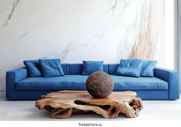 Modern Living Room Interior Design with Blue Sofa