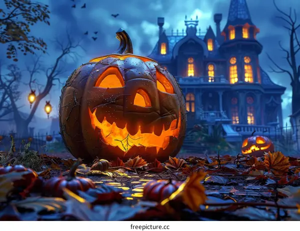 Spooky Halloween Pumpkin in a Haunted Mansion