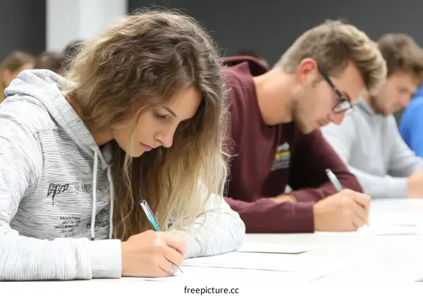 Students Taking Exam in Classroom