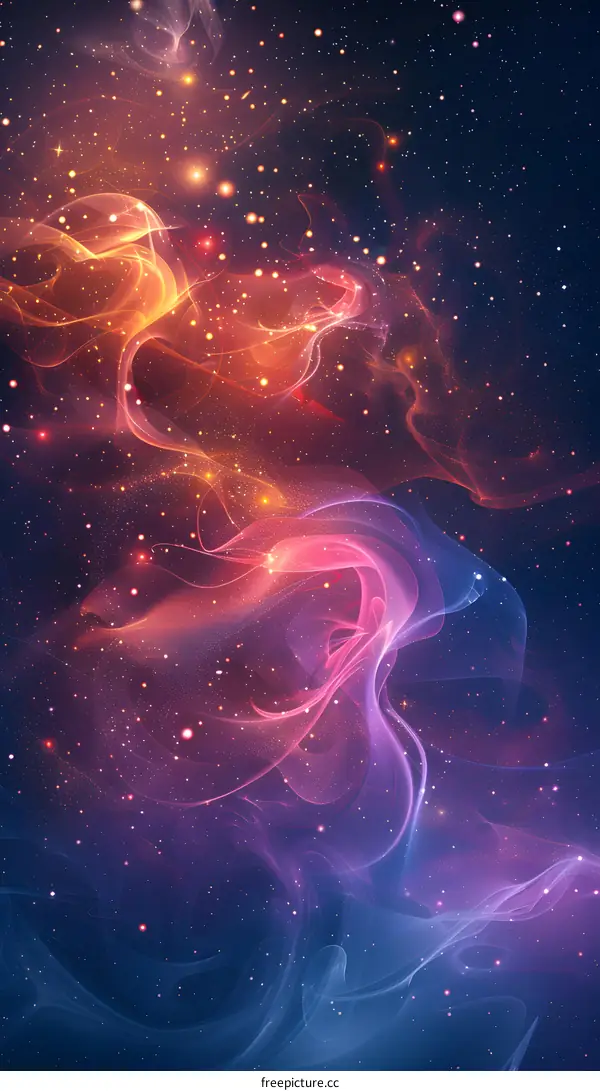 Colorful smoke and stars in space