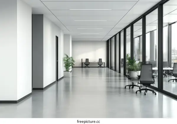 Modern Office Corridor with Large Windows
