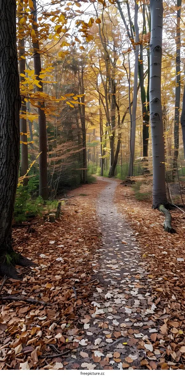 Forest Path Covered in Autumn Leaves