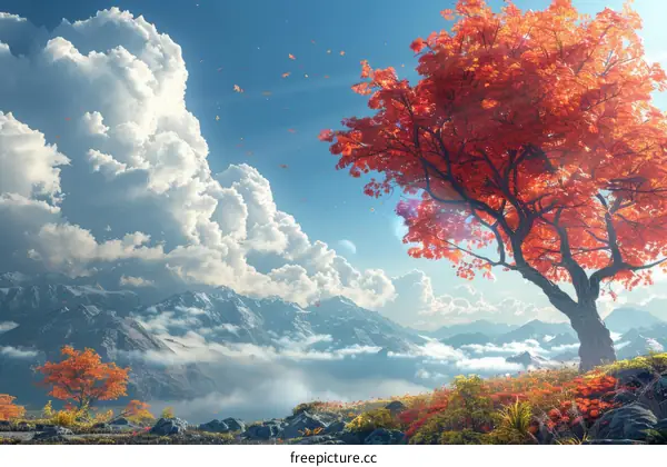 Autumn Tree and Mountain Peak