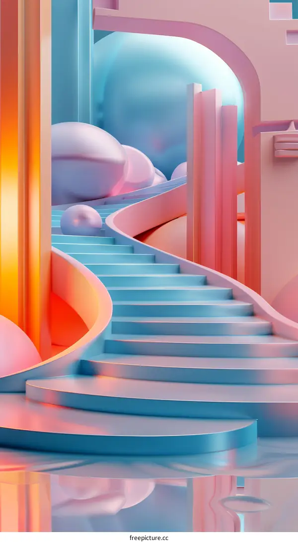 Modern Geometric Staircase in Pink and Blue
