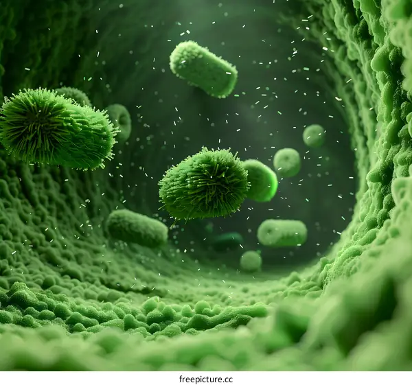 Green Bacteria Inside Human Body 3D Illustration