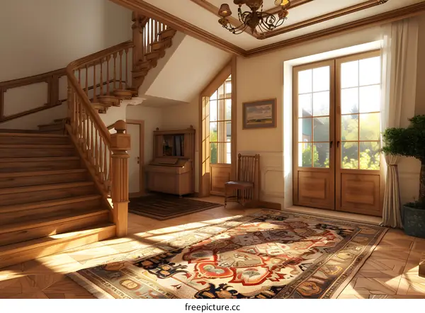 Staircase and Parquet Flooring in Luxury Home