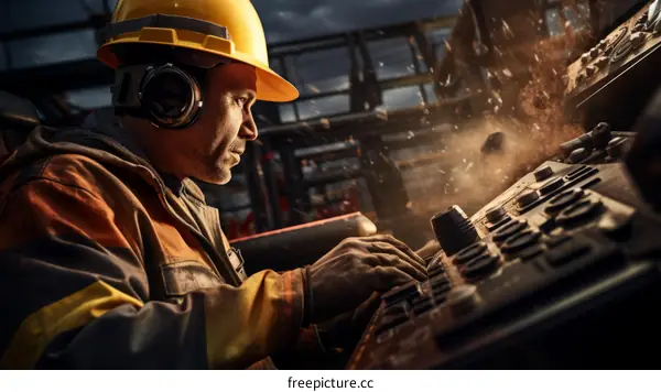 Oil and gas worker at an industrial control panel