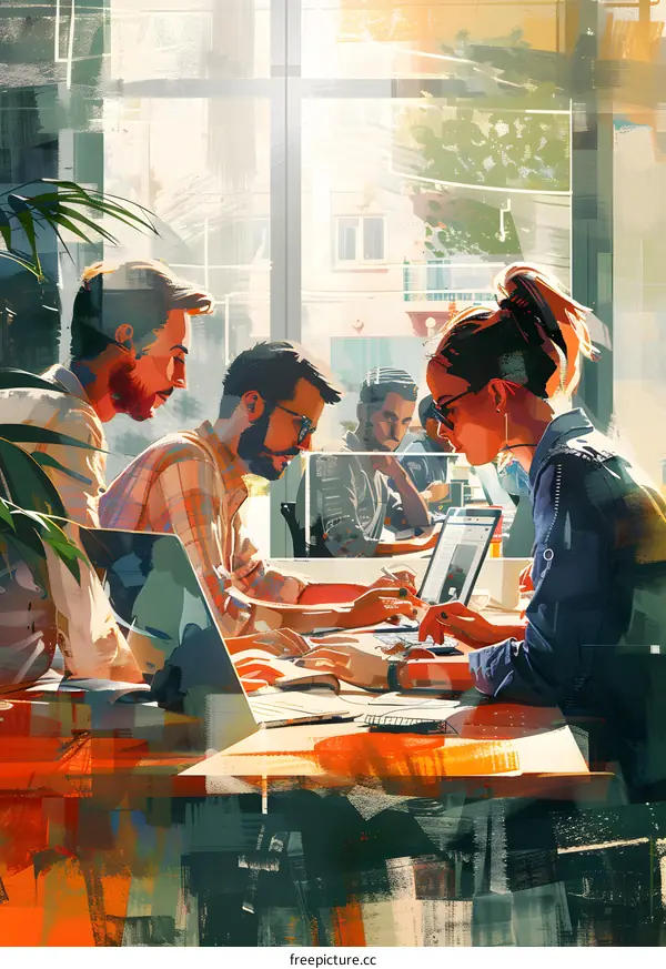 A group of people working together in an office