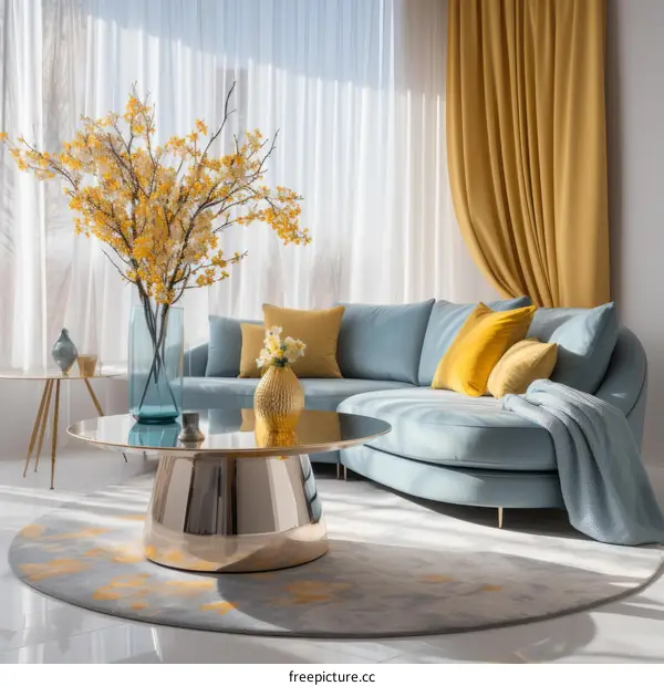Blue and Yellow Living Room Design