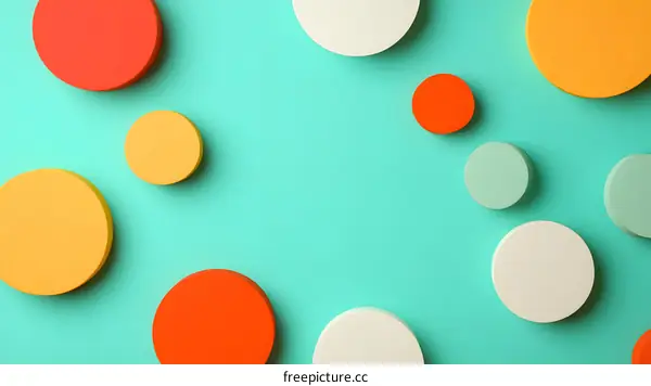 Abstract Colorful Circles on Mint Background