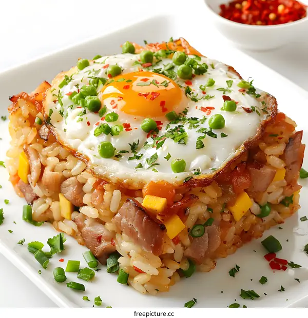 Fried Rice with Sunny Side Up Egg and Green Peas