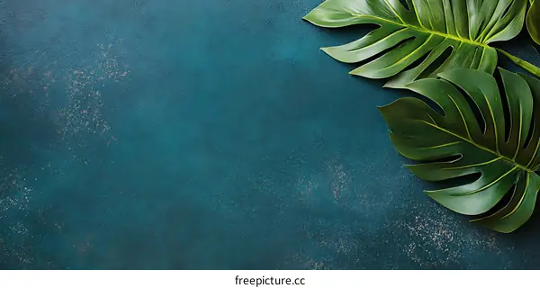Tropical Leaves on Teal Background