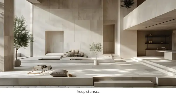 Minimalist Interior Design with Stone Walls and Plants