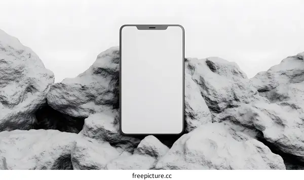 Black Smartphone Mockup On White Rocks