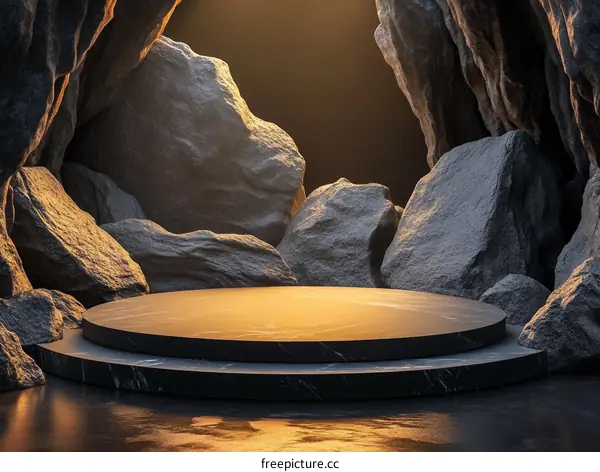 Abstract Rock Cave Scene with Marble Podium