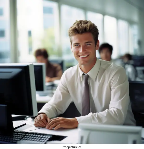 Young professional smiling in an office