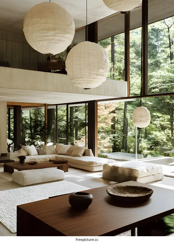 Modern Minimalist Living Room with Large Windows and Natural Light