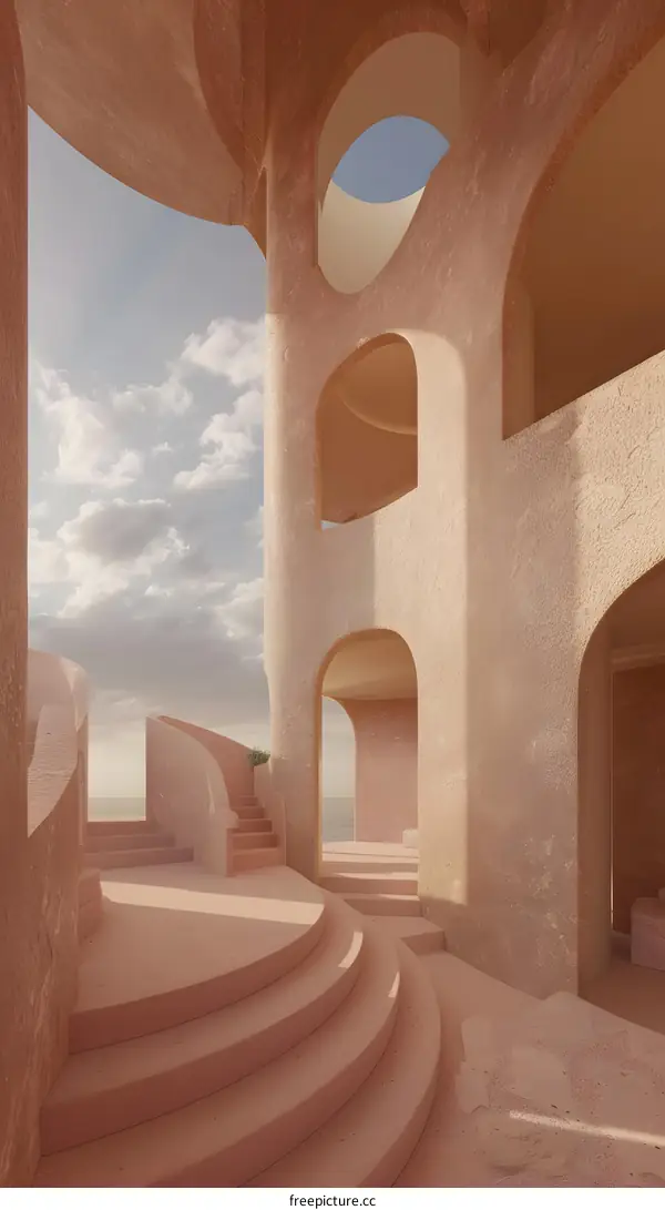 Abstract Architectural Design with Curved Walls and Circular Windows