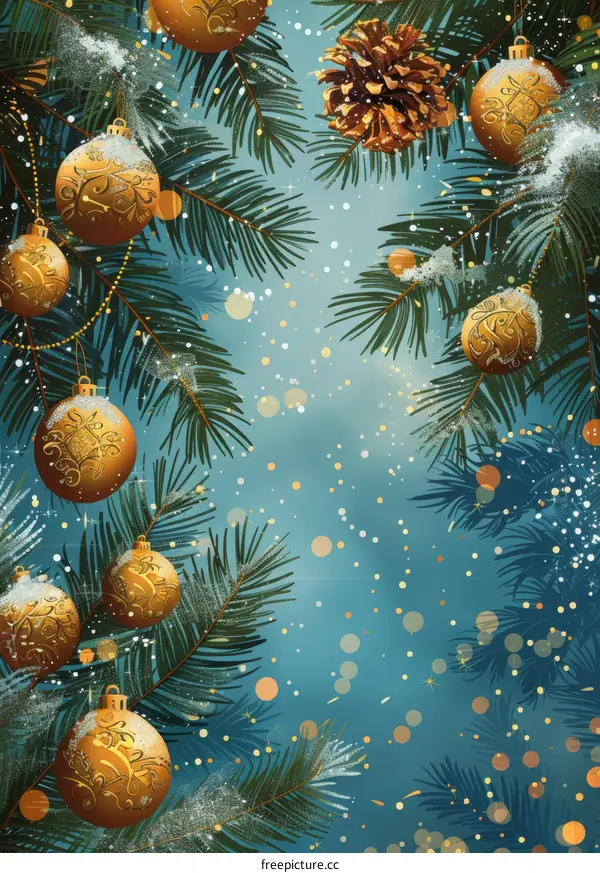 Christmas Tree Decorated with Golden Balls and Ornaments