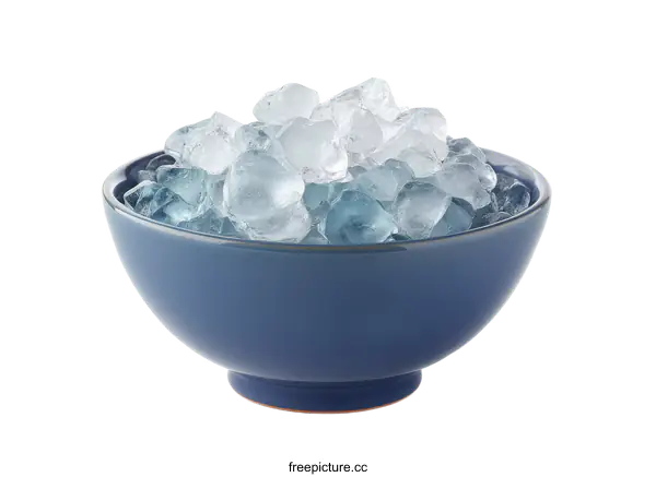 [Transparent Background PNG]Blue Bowl Filled with Ice Cubes