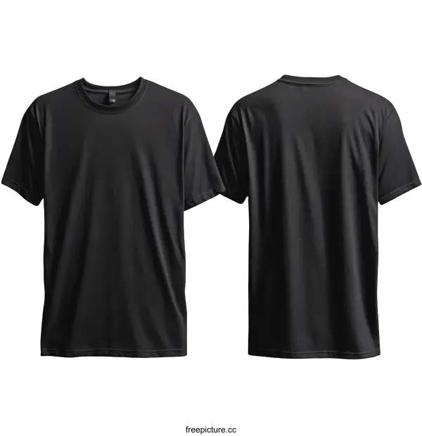 [Transparent Background PNG]Blank Black T-Shirt Mockup Front and Back