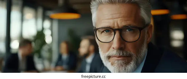 Close Up Portrait of a Senior Businessman Wearing Glasses