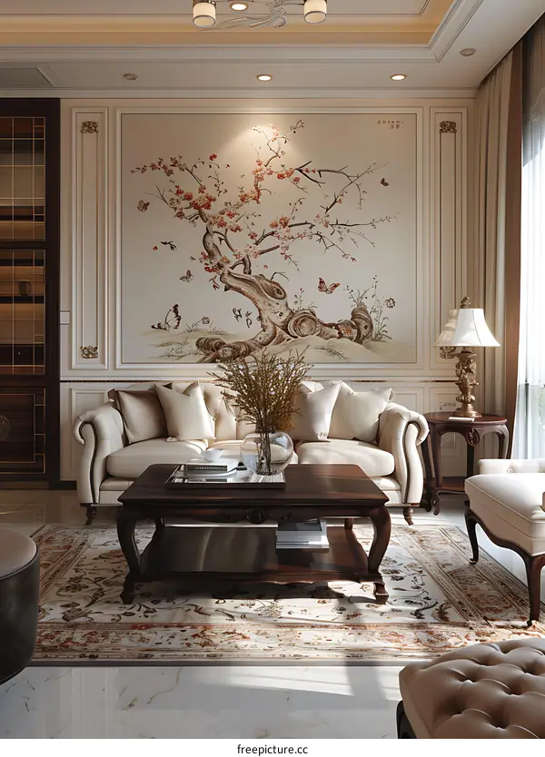 Hand-painted Peony Sofa Background Wall