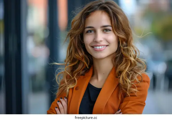 Smiling young woman with crossed arms